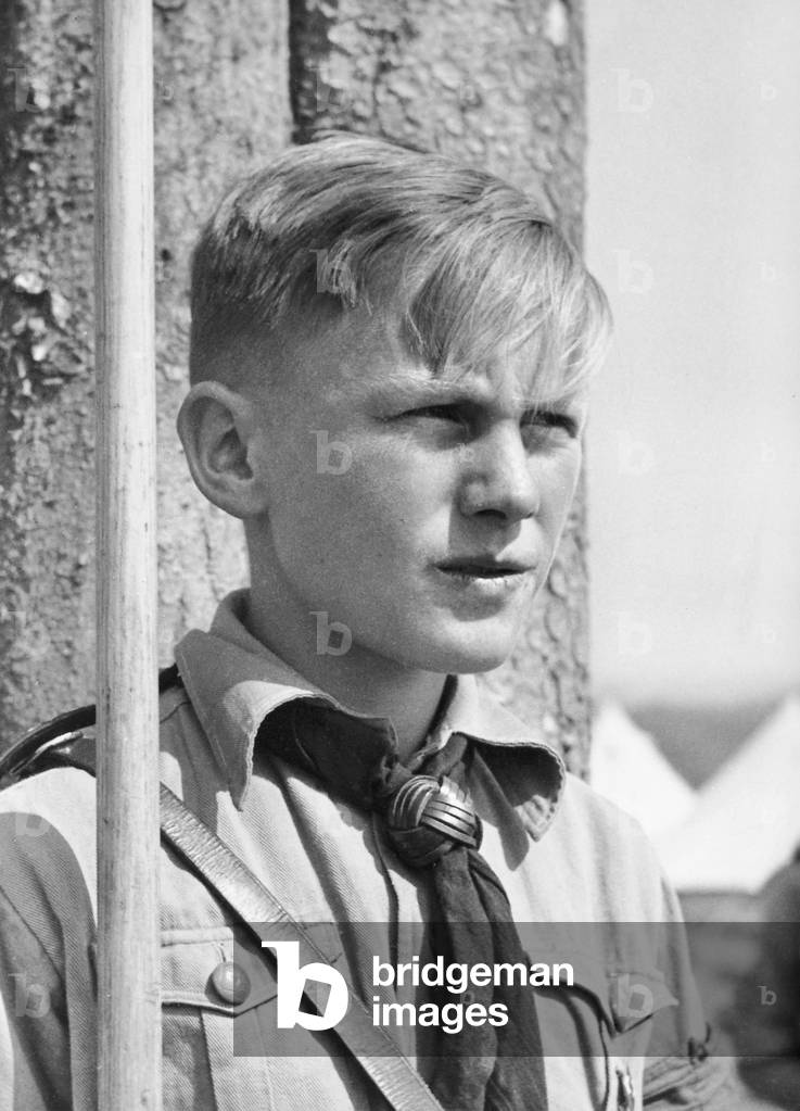 Hitler boy on the Nuremberg Rally, 1937 (b/w photo)