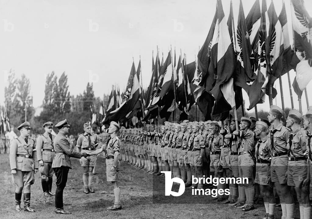 Baldur von Schirach greets Hitler Youth in Fuerth, 1936 (b/w photo)