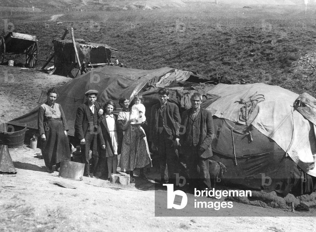 Welsh miners in front of their accommodation, 1927 (b/w photo)