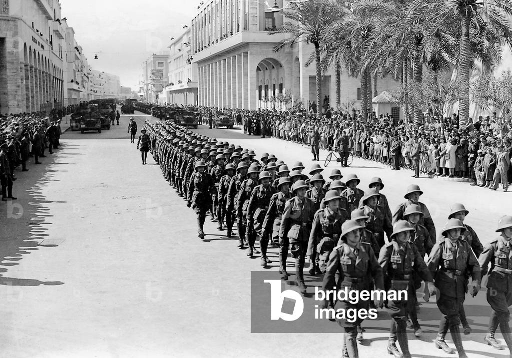 Parade of the German Afrika Korps in Tripoli, 1941 (b/w photo)