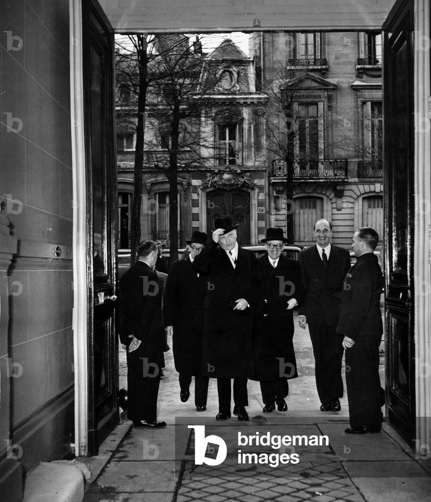 Konrad Adenauer and Walter Hallstein in Paris, 1951 (b/w photo)