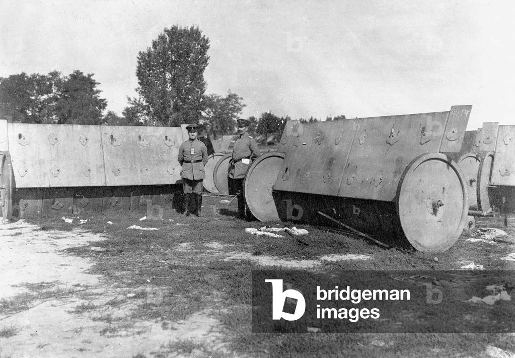 Captured Russian defense shields, 1915 (b/w photo)