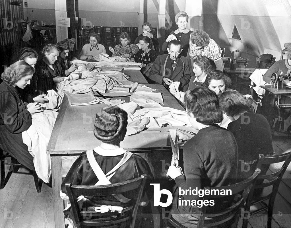 Women in a sewing workshop, 1942 (b/w photo)