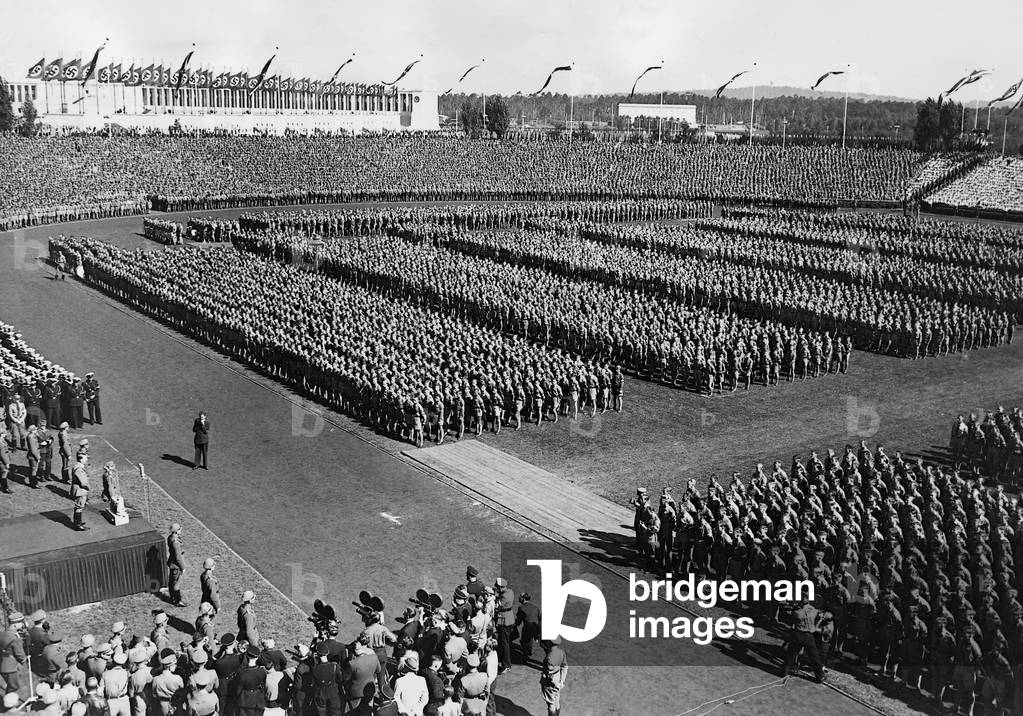 Great muster of the Hitler Youth on the Nuremberg Rally, 1936 (b/w photo)