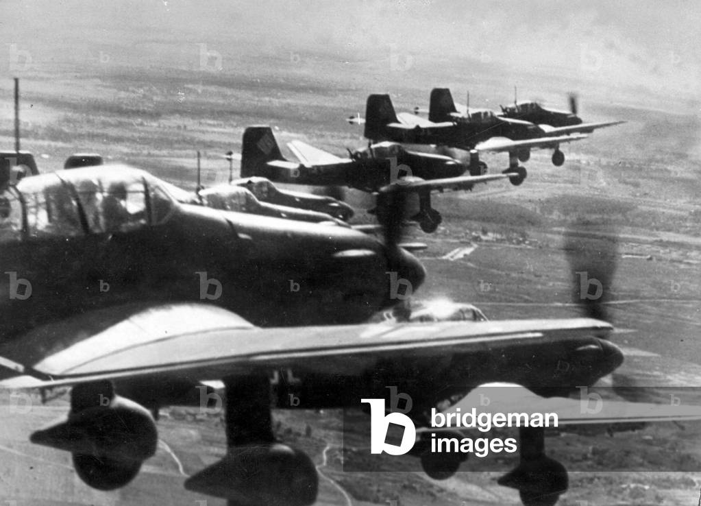 A German Junkers JU 87 at the Eastern Front, 1943 (b/w photo)
