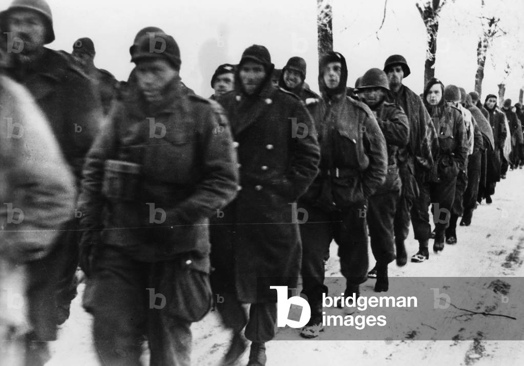 American and British prisoners during the Battle of the Bulge, 1945 (b/w photo)