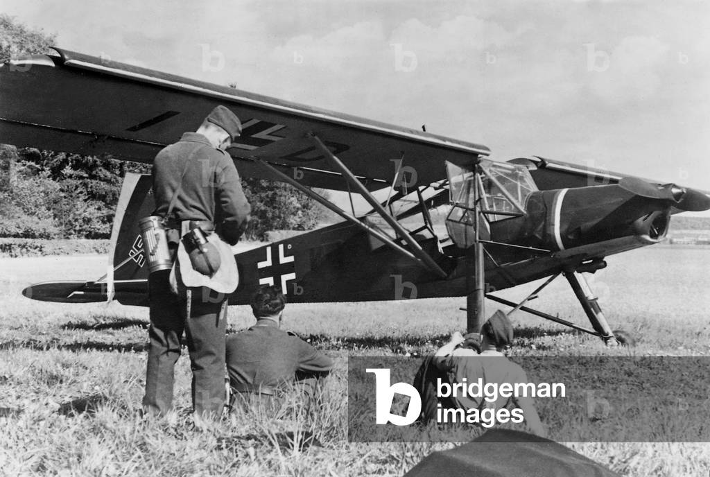 German courier plane in Belgium, 1940 (b/w photo)