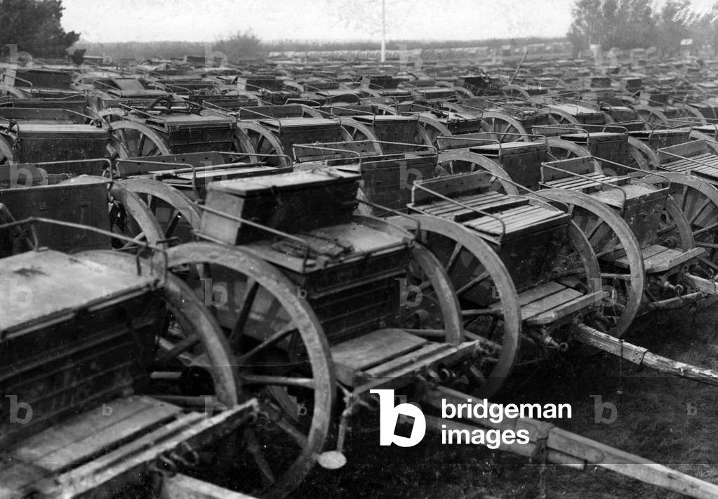 Captured Russian ammunition wagons, 1914  (b/w photo)