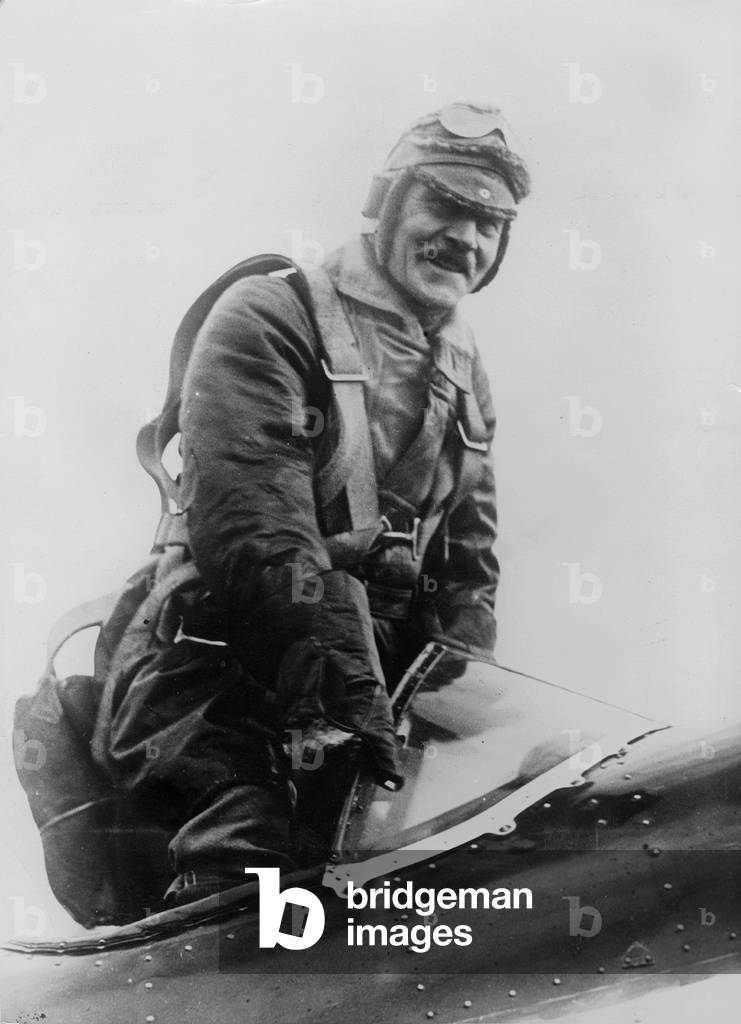 James Ramsay MacDonald in pilot suit (b/w photo)
