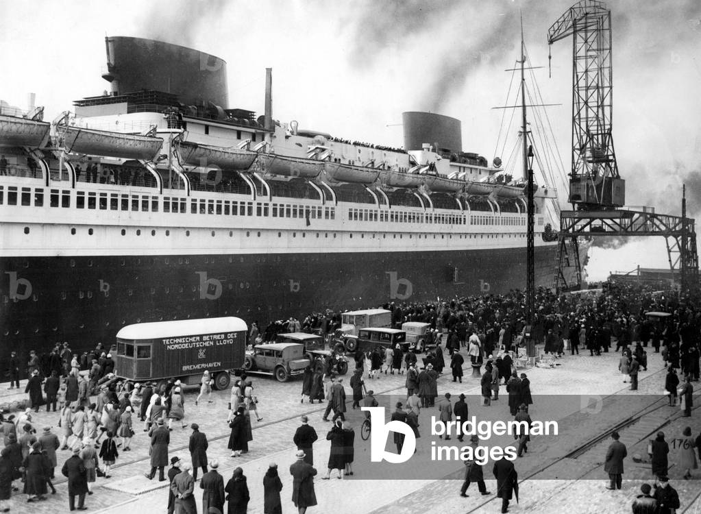 Maiden voyage of the passenger ship 'Europa', 1930 (b/w photo)
