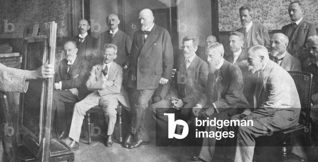 The jury of the Great Berlin Art Exhibition at work, 1918 (b/w photo)
