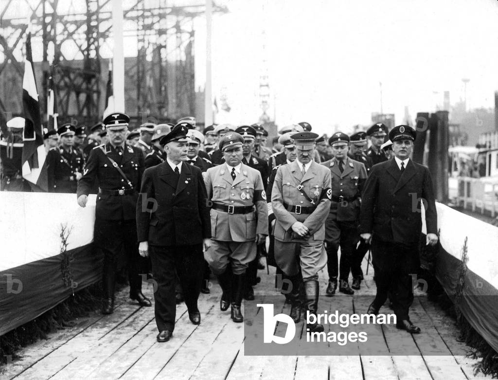 Hitler, Ley, Kaufmann at visit in Hamburg (b/w photo)