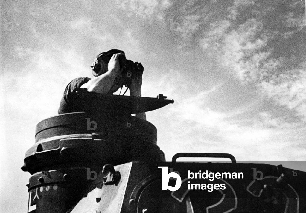Tank commander in a scene from 'Sieg im Westen' (Victory in the West), 1940 (b/w photo)