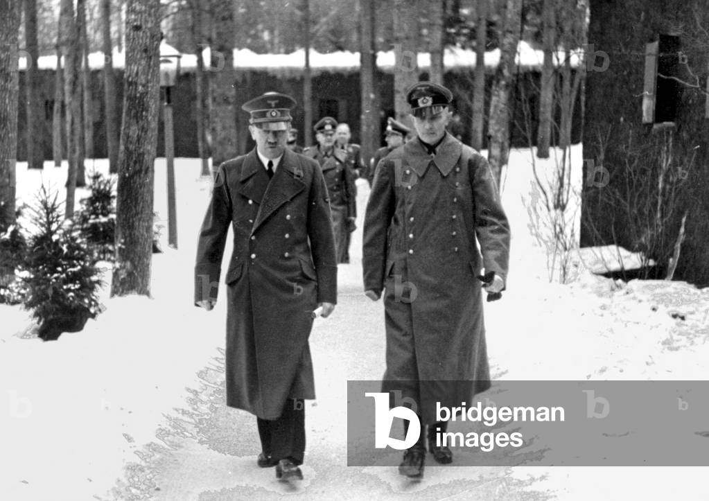 General Field Marshall Fedor von Bock with Adolf Hitler at Wolfsschanze, 1942 (b/w photo)