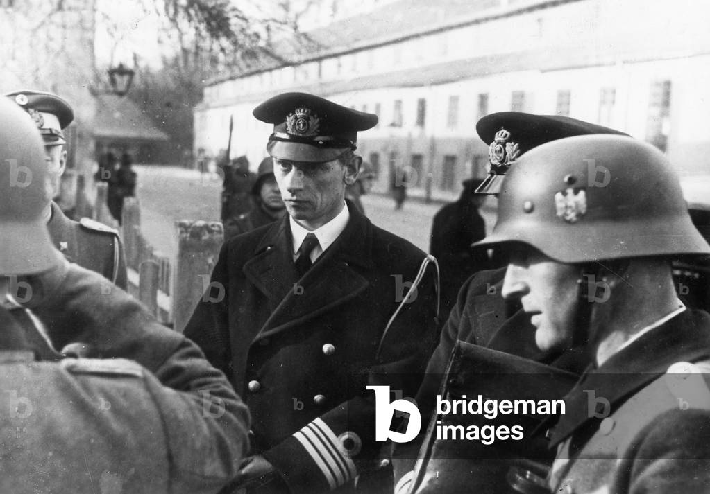 German and Danish officers in Copenhagen, in Denmark, 1940 (b/w photo)