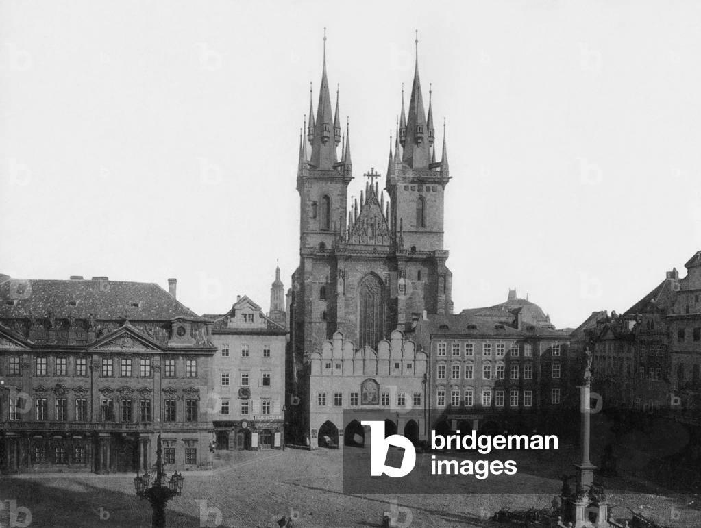 Tyn Church in Prague (b/w photo)
