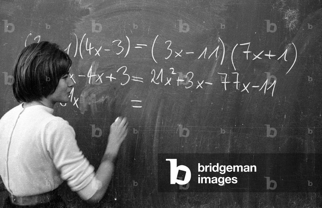 Teaching at a German school, 1959 (b/w photo)
