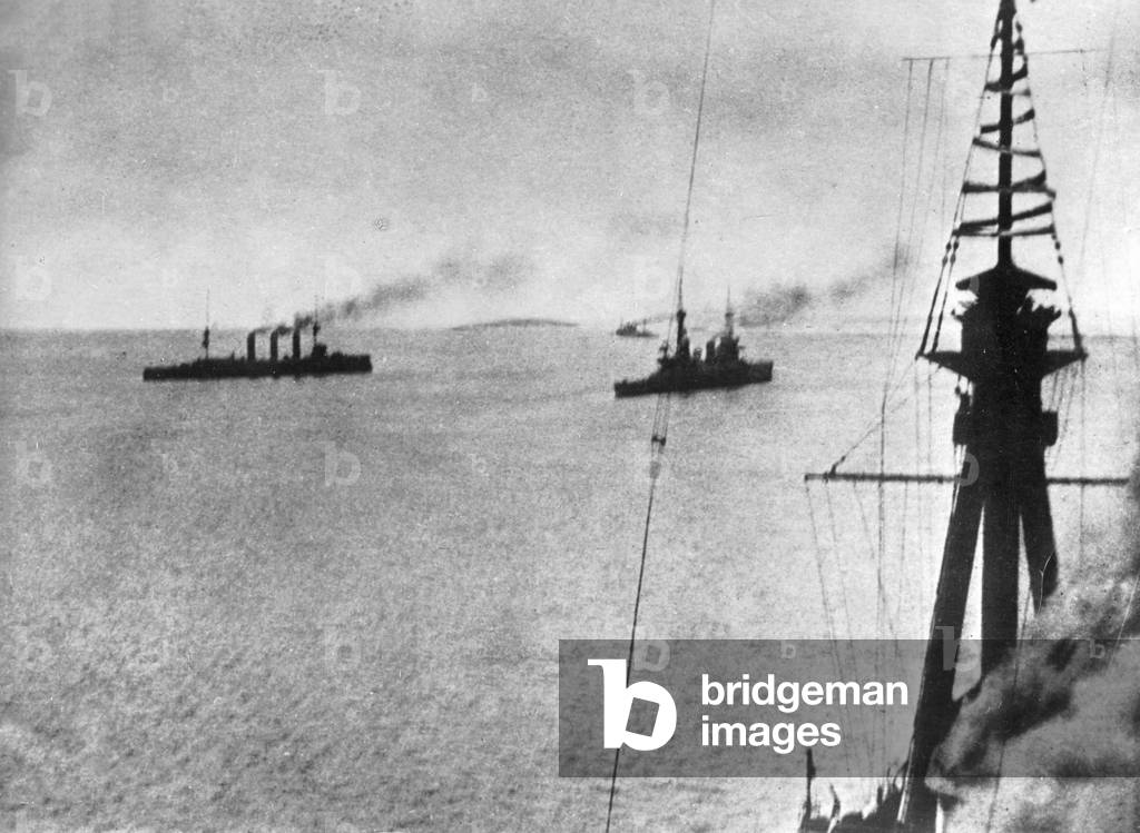 British cruisers before the battle near the Falklands, 1914 (b/w photo)