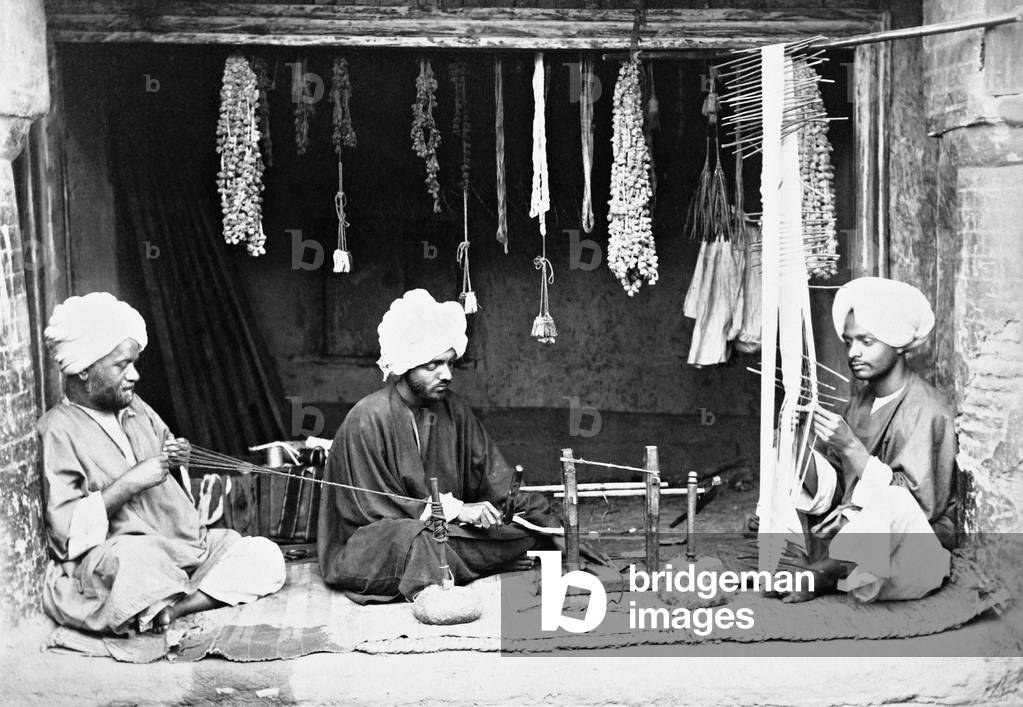 Golden cloth weavers in Kashmir, 1903 (b/w photo)