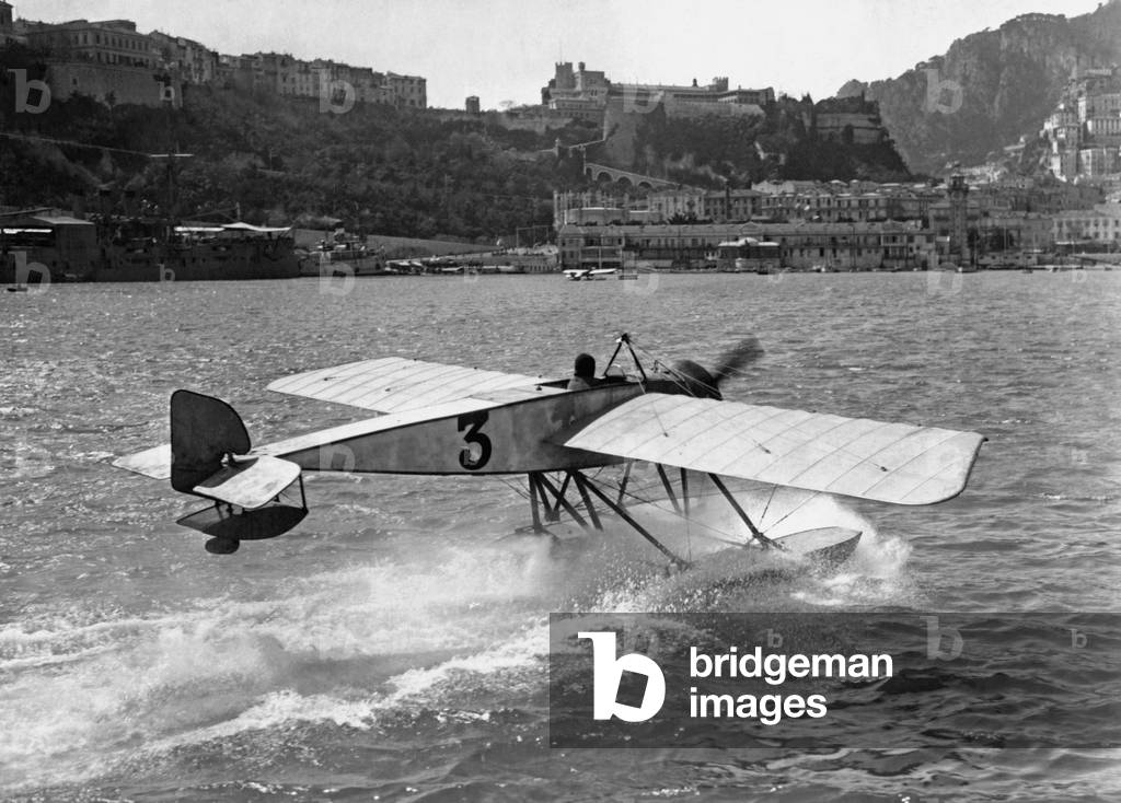 Seaplane in the port of Monaco, 1914 (b/w photo)