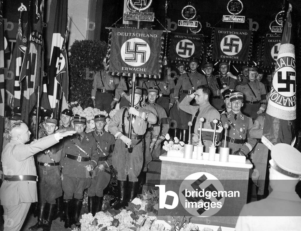 Rudolf Hess and Robert Ley, 1937 (b/w photo)