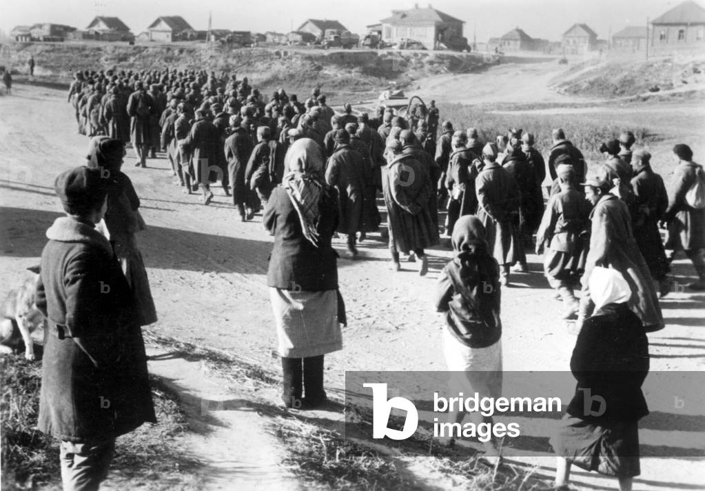 Soviet prisoners of war on the Eastern front, 1942 (b/w photo)