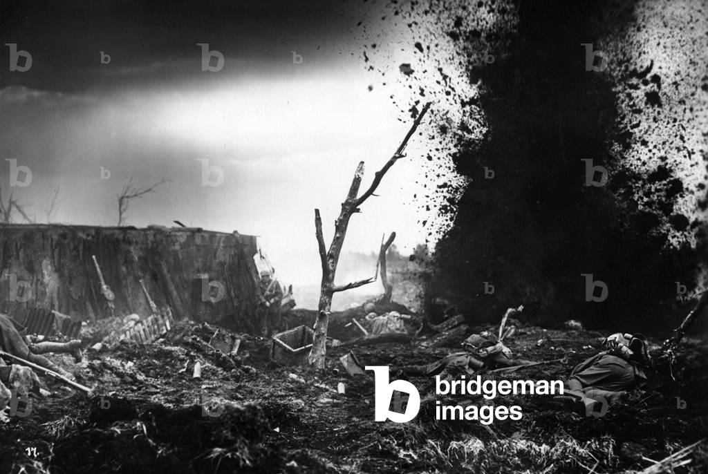 Destroyed English position on the Western Front during the First World War (b/w photo)