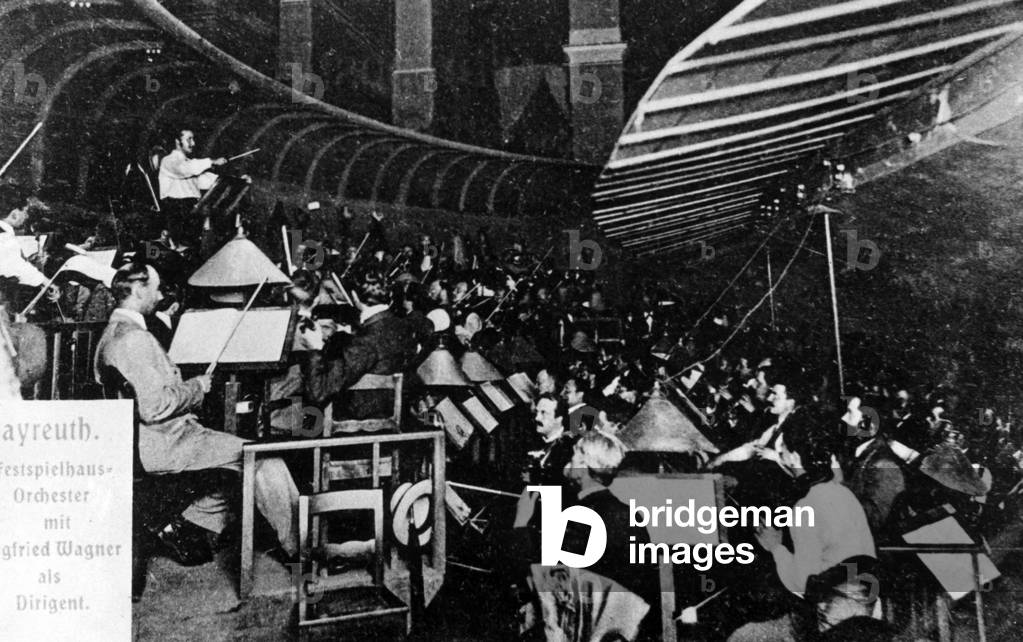 The Festspielhaus orchestra under the direction of Siegfried Wagner (b/w photo)