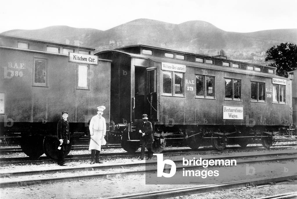 Dining car, 1880 (b/w photo)