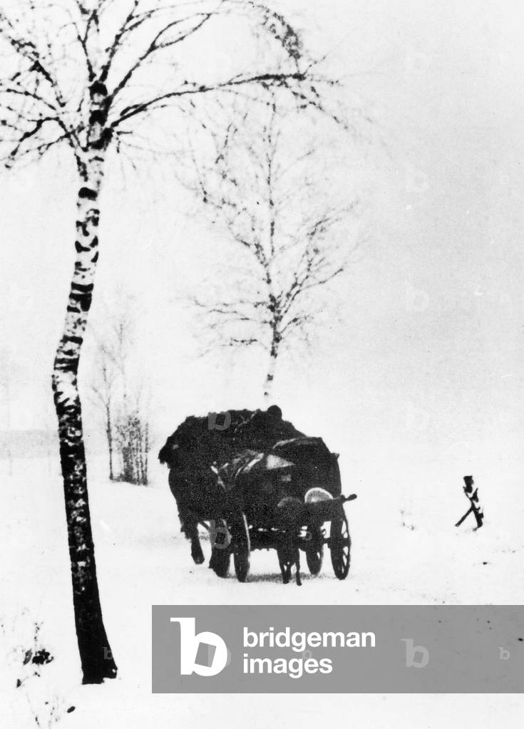 Refugees car from East Prussia, 1945 (b/w photo)