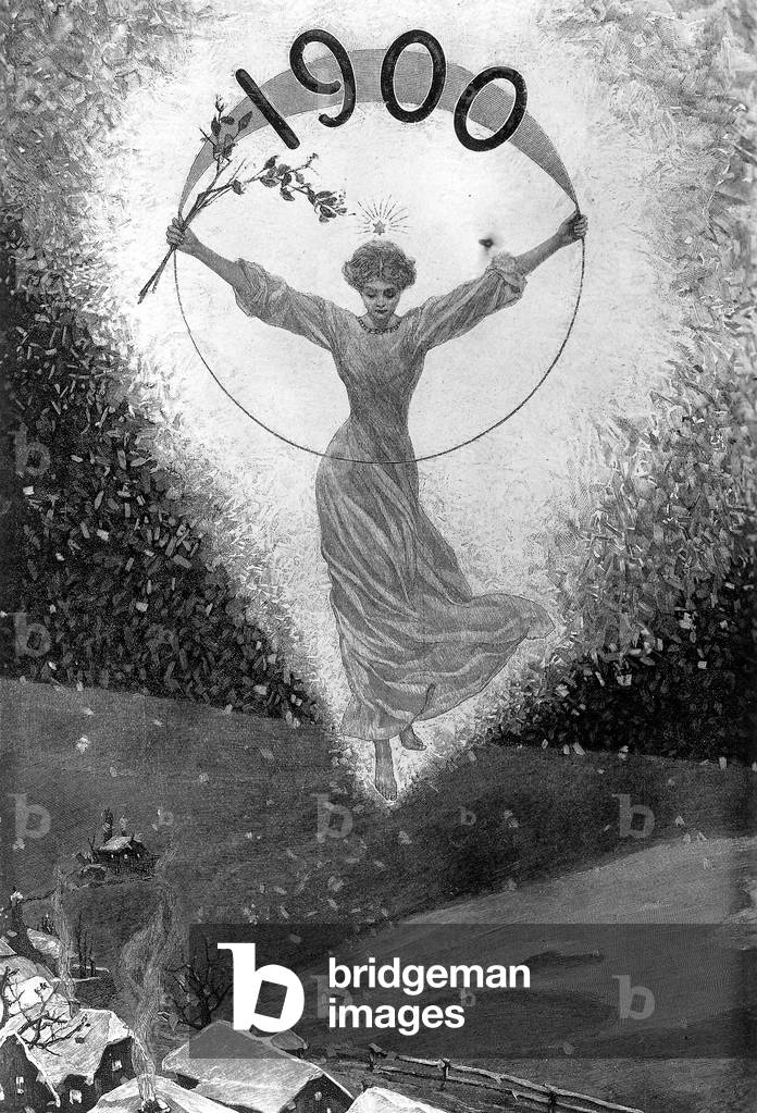 New Year's card from 1900 (b/w photo)