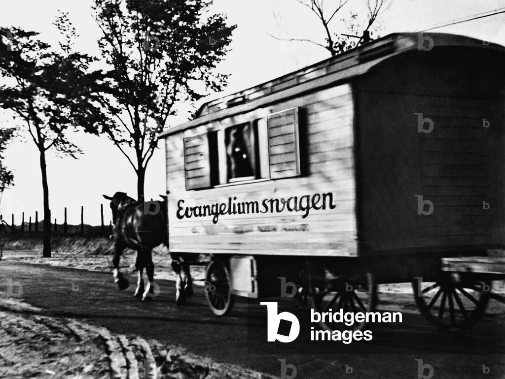 'Gospel car' on the way at the road, 1934 (b/w photo)