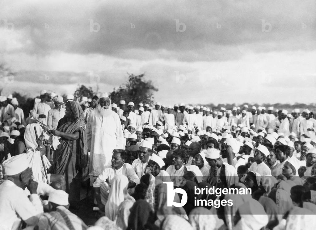 Mahatma Gandhi during the 'Salt March', 1930 (b/w photo)
