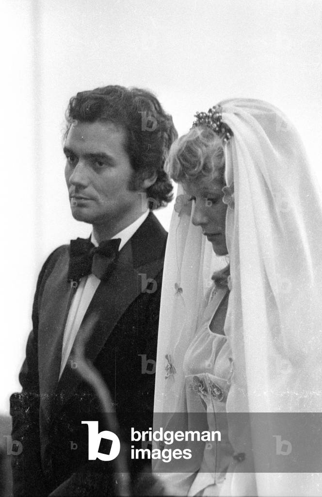 The wedding of Hans-Jürgen Bäumler, 1974 (b/w photo)