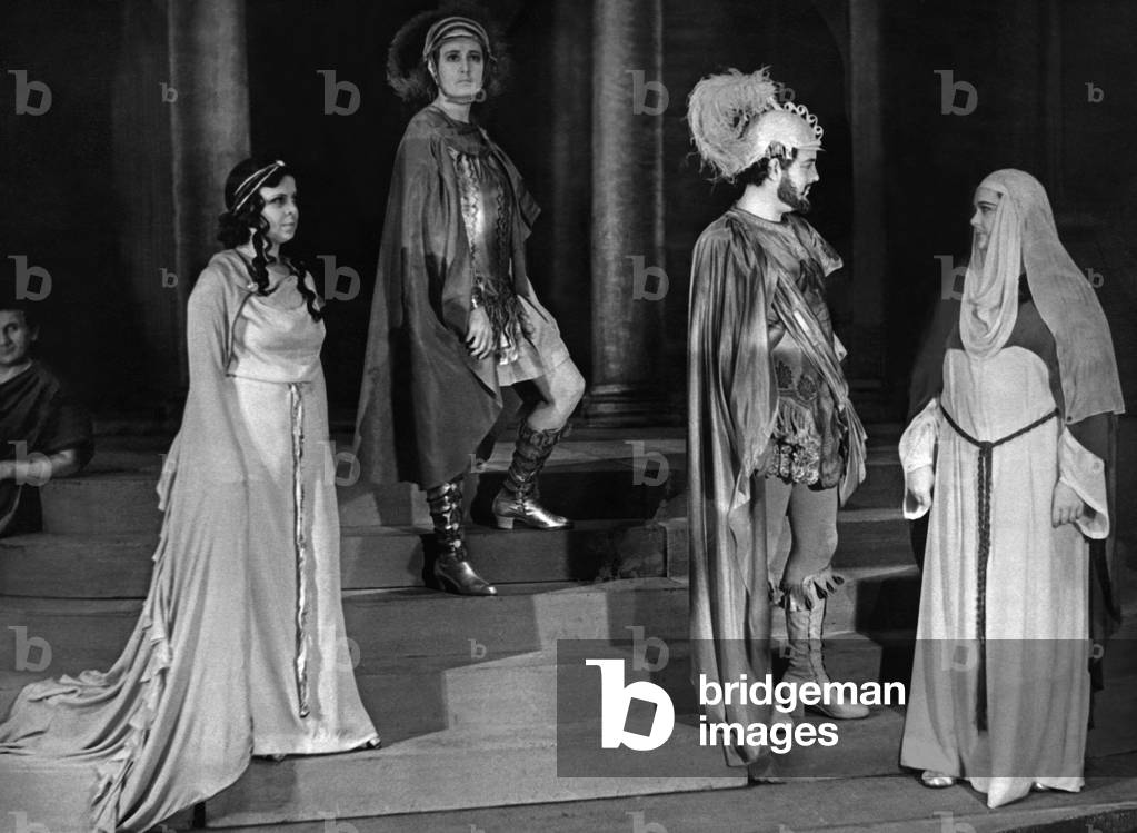 Performance of a Mozart opera (b/w photo)