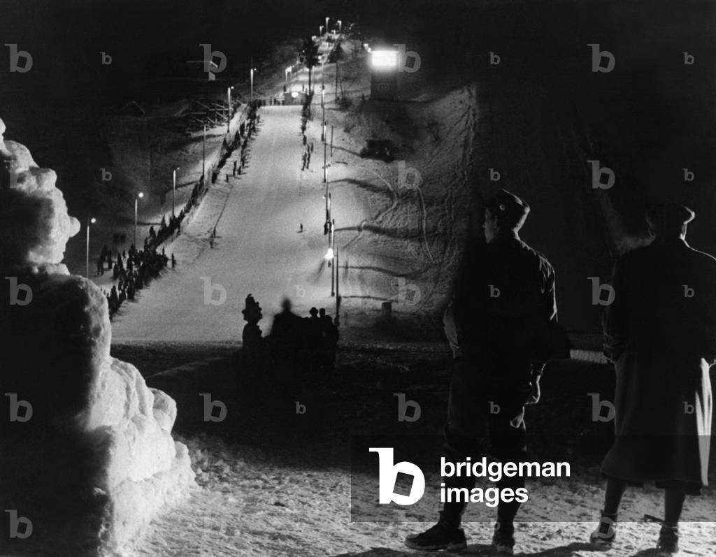 Ski jump in Garmisch-Partenkirchen, 1936 (b/w photo)