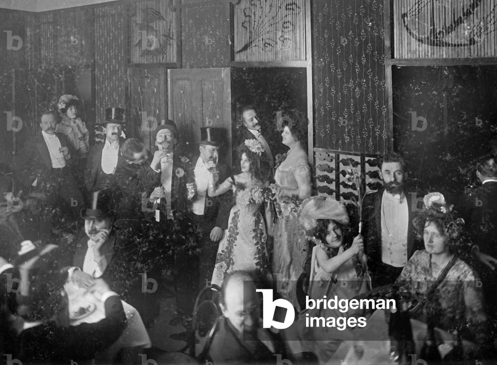 Participants of a carnival in Berlin, 1902 (b/w photo)