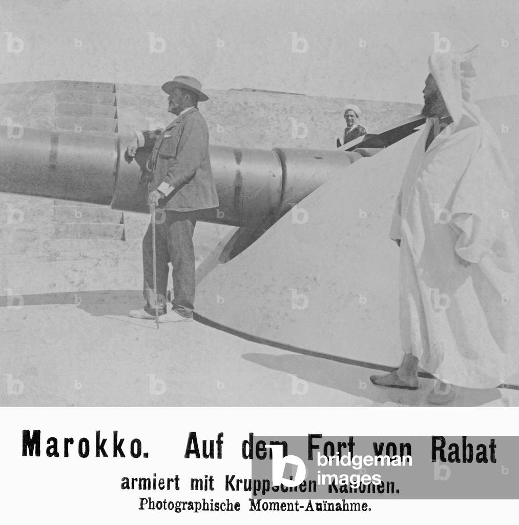Krupp cannons on the fort of Rabat, 1903 (b/w photo)
