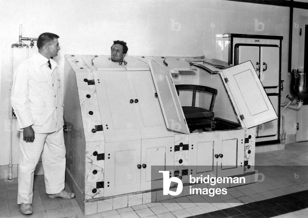 Sweatboxes in a health resort, 1928 (b/w photo)