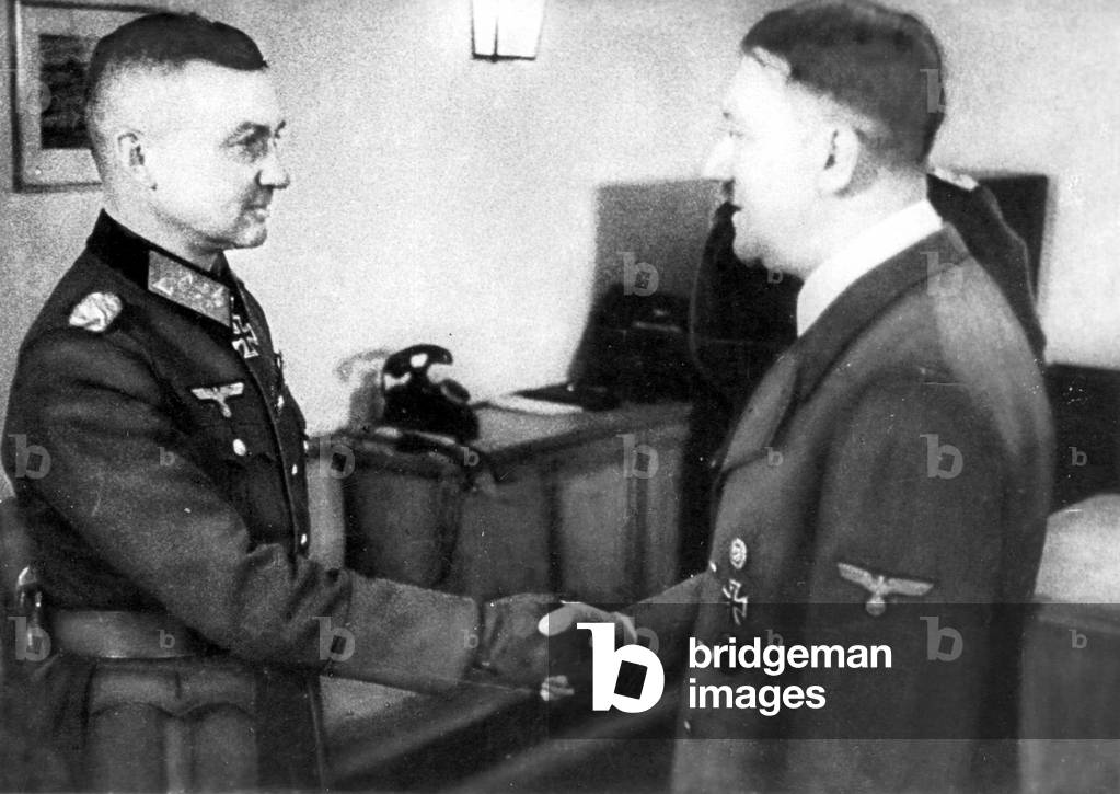 Walter Model receives the Oak Leaves from Hitler (b/w photo)