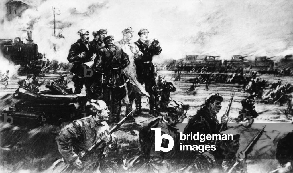 Fights for Tsaritsyn in the Russian Civil War, 1918 (b/w photo)