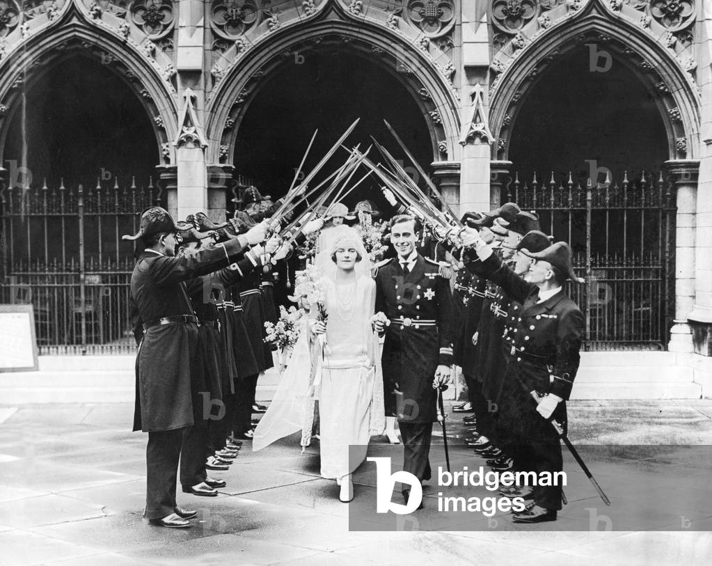 Lord Louis Mountbatten at the wedding with Edwina Ashley, 1922 (b/w photo)