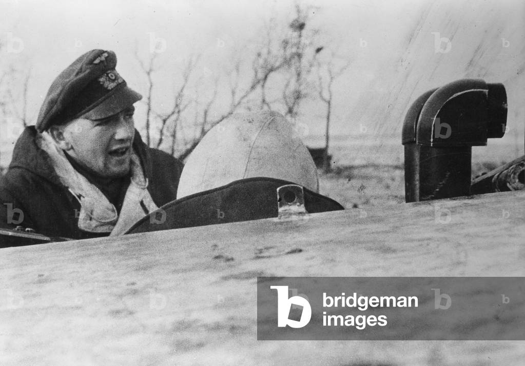 German StuG commander on the Eastern Front, 1943 (b/w photo)