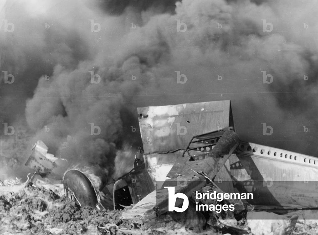 Downed Allied aircraft in Normandy, 1944 (b/w photo)