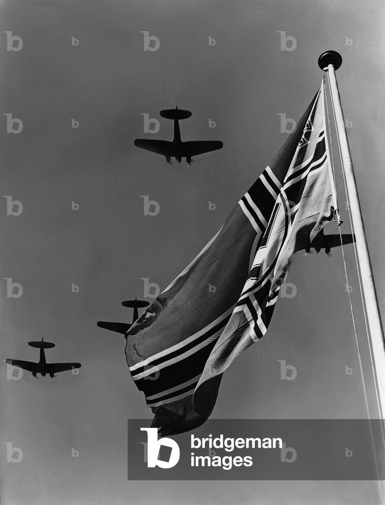 Fighter plane squadron, 1939 (b/w photo)