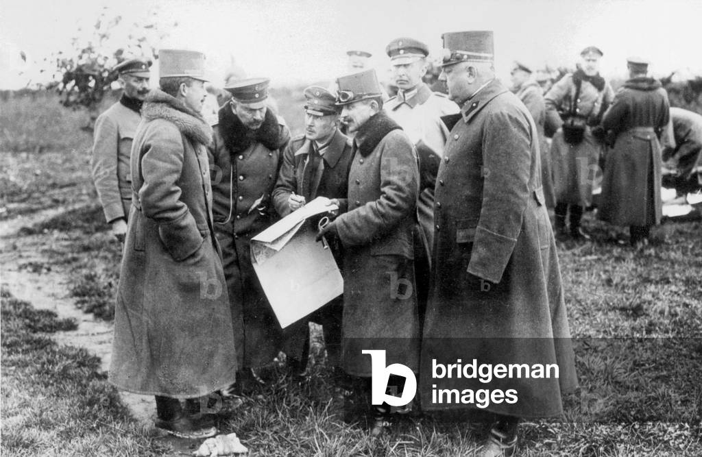 Emperor Wilhelm II and Emperor Karl I visit the Front, 1917 (b/w photo)