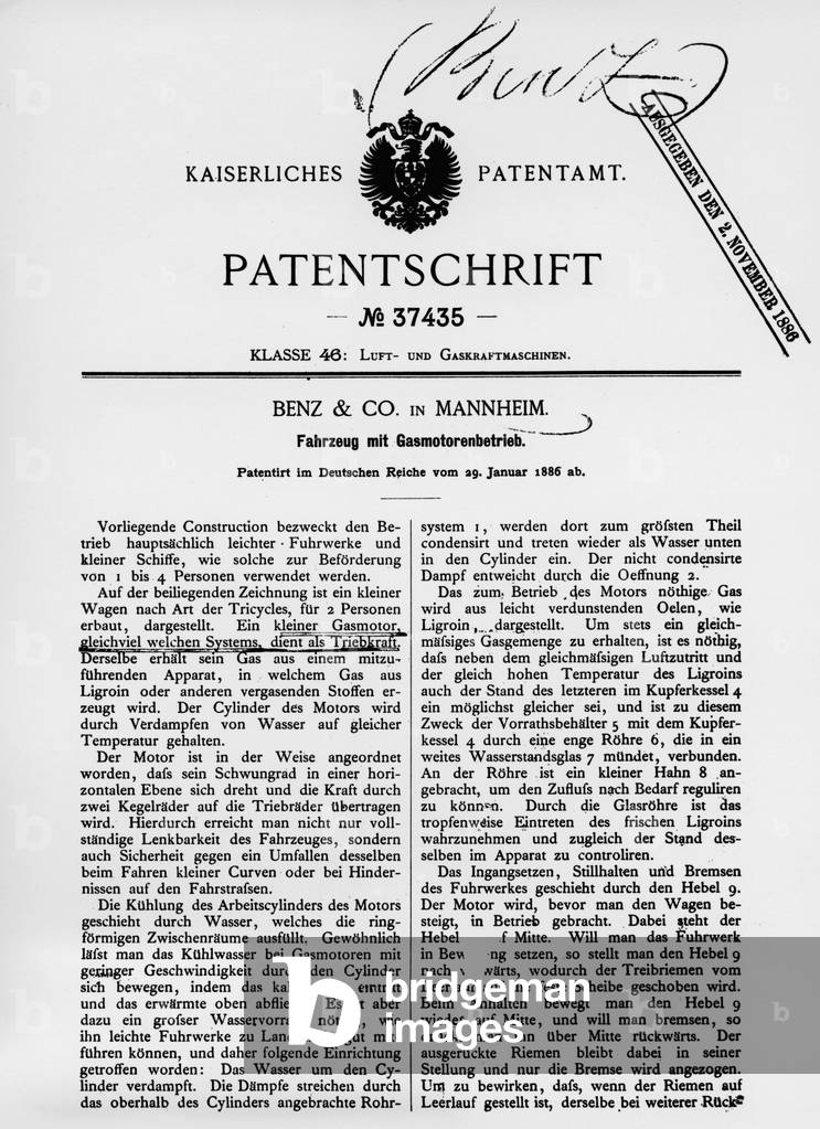 Patent specification, 1886