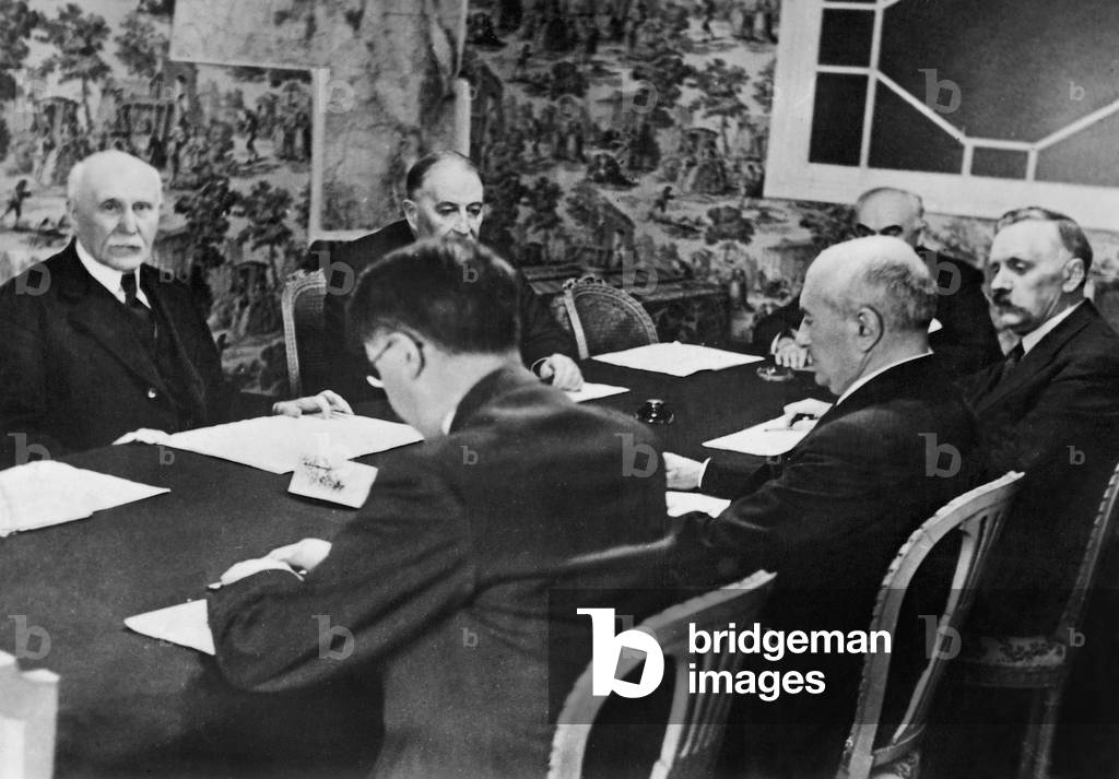 Henri Philippe Petain and his cabinet in Vichy, 1941 (b/w photo)