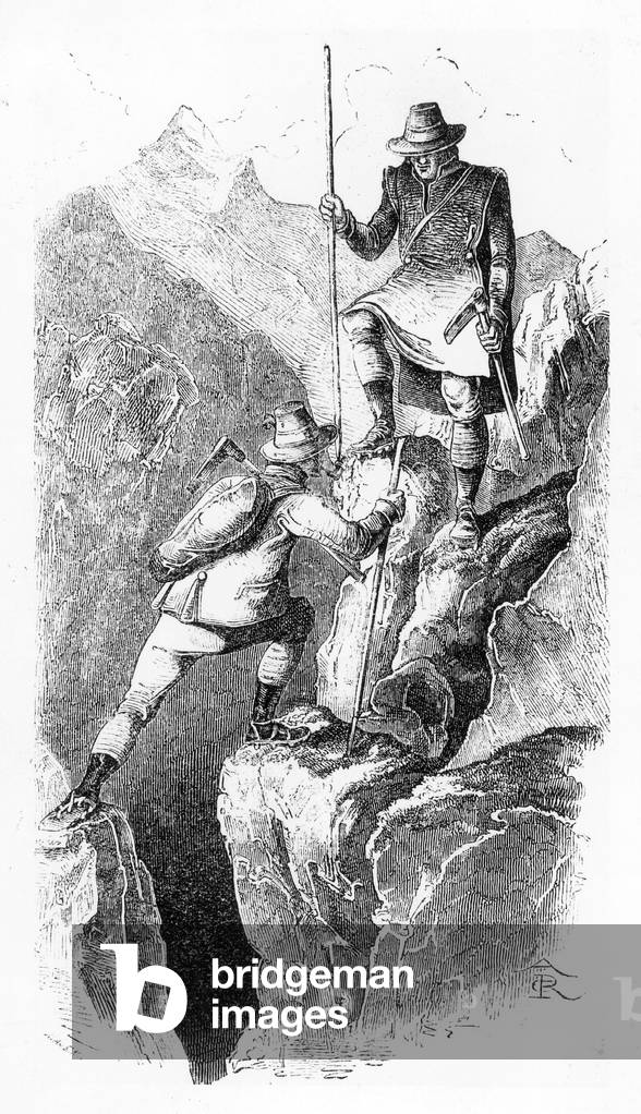 Mountain climbing, 1847 (b/w photo)