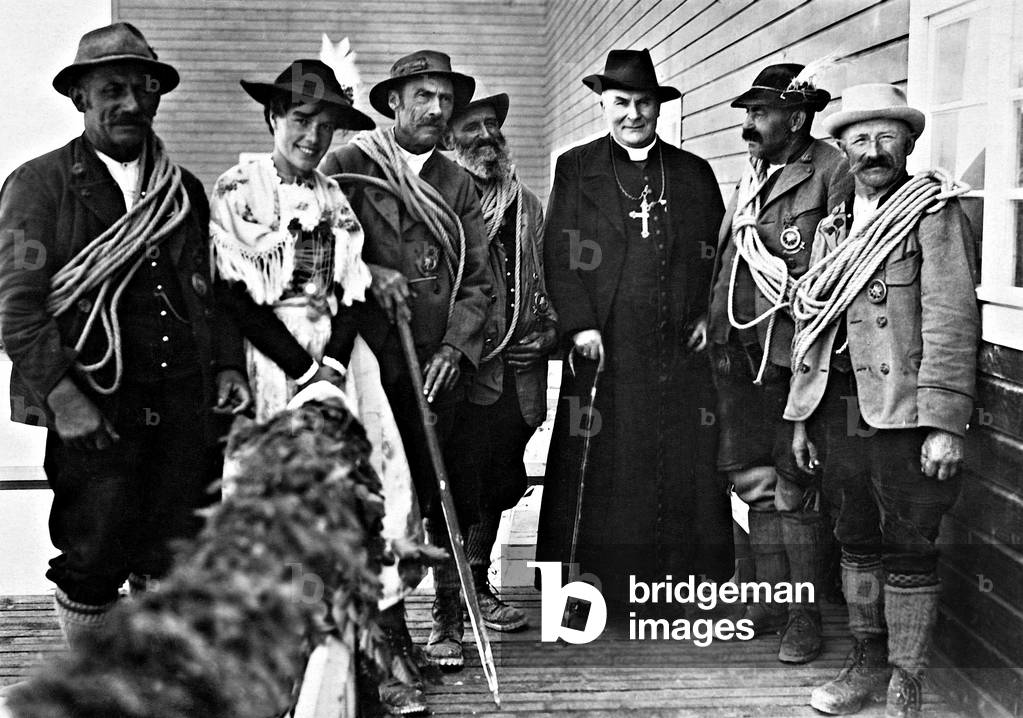 Cardinal Michael von Faulhaber inaugurates the Bavarian Zugspitze Railway, 1930 (b/w photo)